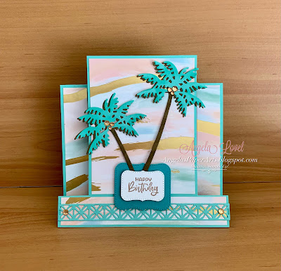 Angela's PaperArts: Stampin Up Paradise Palms centre step birthday card