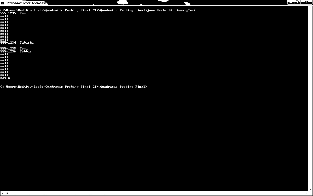 quadratic probing and linear probing java program code output image