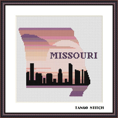 Missouri state map skyline silhouette cross stitch - Tango Stitch