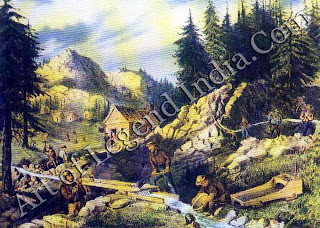 The Great American Gold Rush, In February, shortly after Mexico ceded California to the United States, traces of gold were found at Slitter's Mill on the American river. By November, men were rushing from all over the world to seek their fortunes. Indians hunted gold in return for beads. 