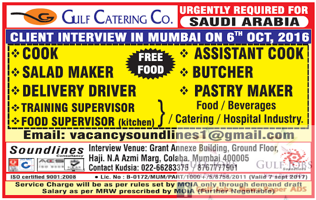 Gulf Catering Co Jobs for Saudi Arabia - Free Food