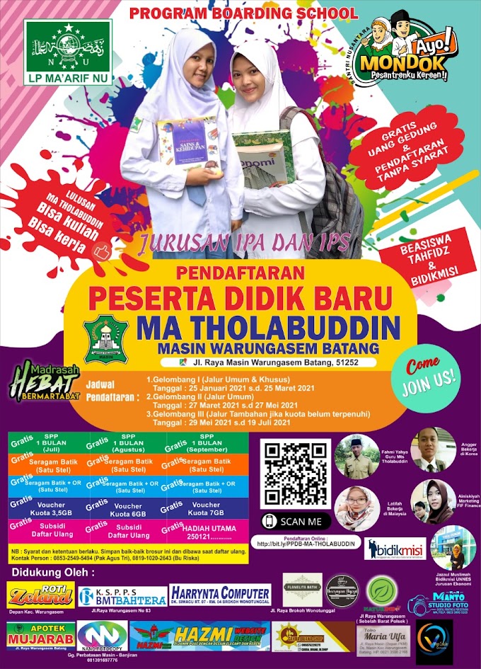 BALIHO PPDB MA THOLABUDDIN MASIN TAHUN PELAJARAN 2021/2022 BEKERJASAMA DENGAN SPONSOR & DONATUR 