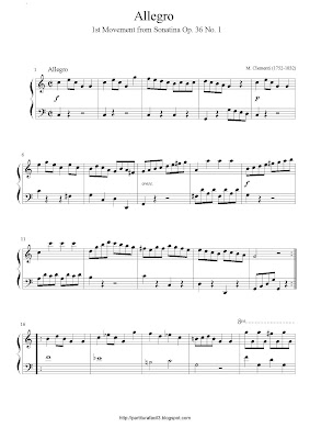 Partitura de piano gratis de Muzio Clementi: Allegro (Primer movimiento de la Sonatina Op.36 No.1)