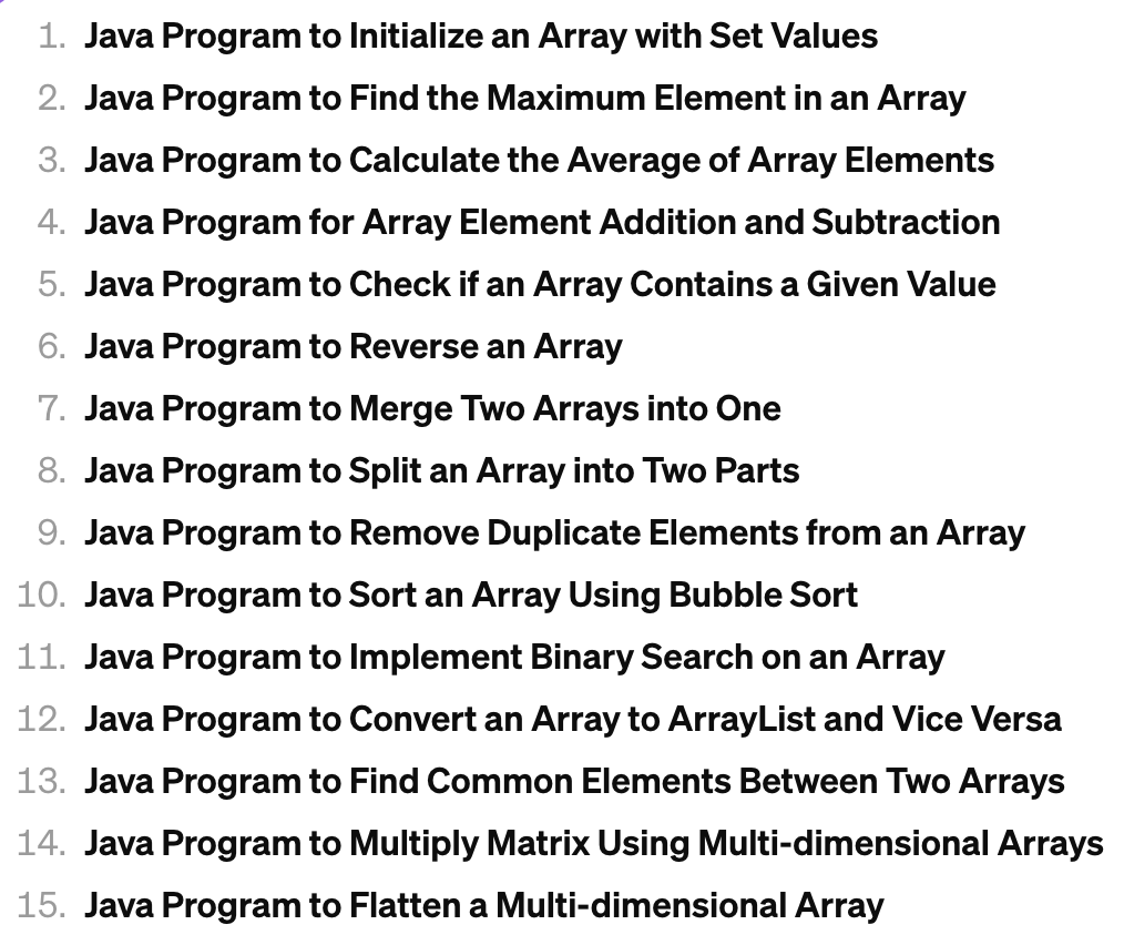 java array programs