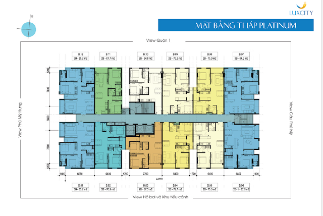 Mặt bằng tháp A tổng thể của căn hộ Luxciti Quận 7 còm gọi là THÁP PLATINUM