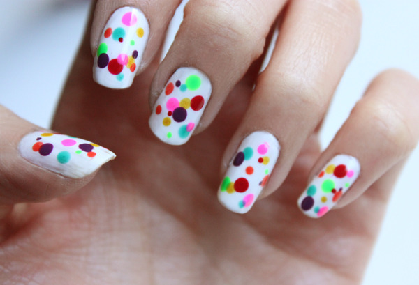 Dragon Fruit: nail art: neon polka dots