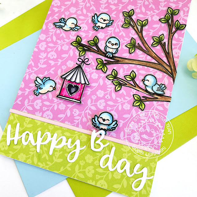 Sunny Studio Stamps: Haley Alphabet Die Focused Birthday Card by Bobbi Lemanski (featuring Little Birdie)