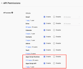 New G Suite API permissions in Admin console: Apps Script Runtime and Apps Script API