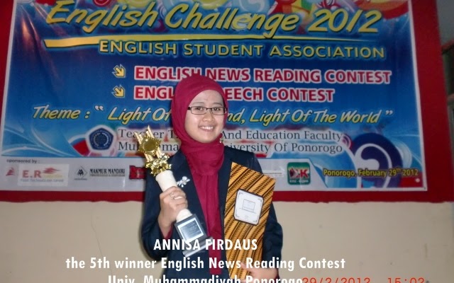 Juara 1, harapan 1 dan 2 English News Reading dan Juara 2 English Speech UMP Februari 2012
