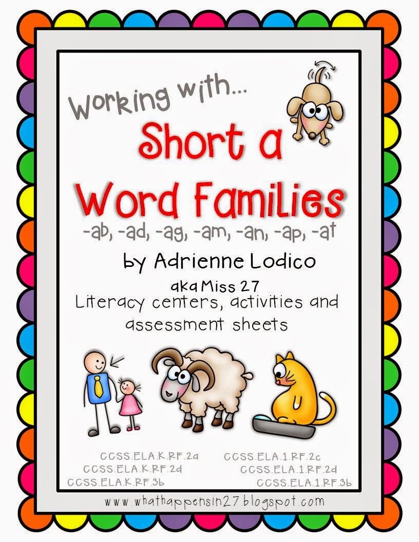 http://www.teacherspayteachers.com/Product/Working-with-Short-a-Word-Families-CVC-center-activities-assessment-sheets-734489