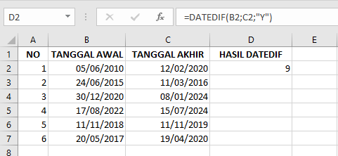 Cara Memasukkan Fungsi DATEDIF pada Microsoft Excel