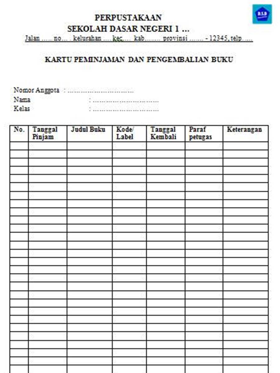 kartu peminjaman dan pengembalian buku