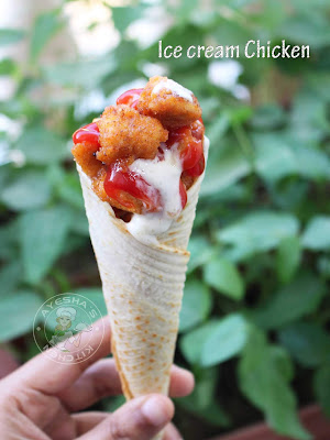 Ayesha's kitchen chicken recipe ice cream chicken starter youtuber ayesha malayalam vlogger blogger chicken lollipop icecream cone recipe crispy perfect cone 