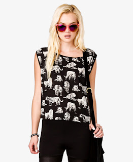 Camiseta estampado tigres blanco y negro Forever21