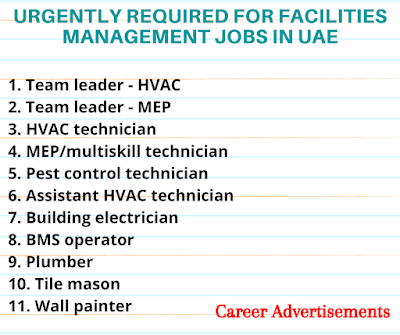 Urgently required for Facilities Management jobs in UAE