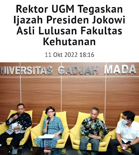 Universitas Gadjah Mada (UGM) mementahkan soal dugaan ijazah palsu Presiden Joko Widodo (Jokowi). Demikian disampaikan Rektor UGM Ova Emilia yang memberikan keterangan pers kepada wartawan di kantornya, Sleman, DI Yogyakarta, Selasa (11/10).