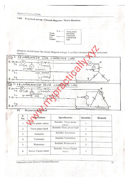 Use voltmeter, ammeter, wattmeter, p.f meter to determine line and phase quantities of voltage and current for unbalanced three phase star & delta connected load and calculate active, reactive, and apparent power. Draw phasor diagram.