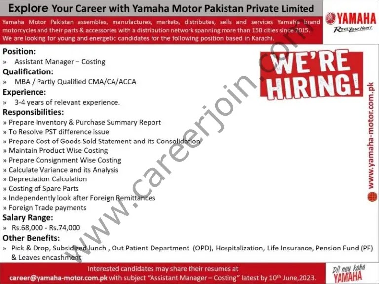 Jobs in Yamaha Motor Pakistan Pvt Ltd