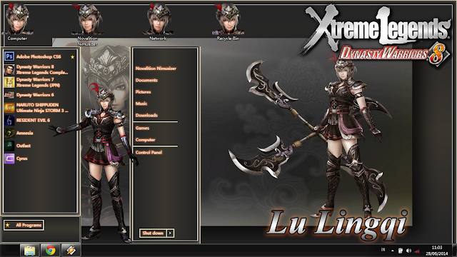 [Theme WIN 7] Dynasty Warriors 8 Xtreme Legends - Lu Lingqi by Novalition Image 1 - Suck-Style