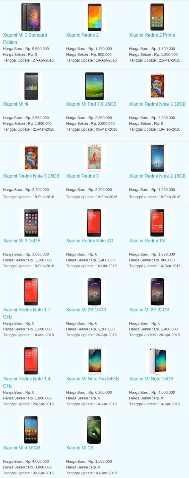 Daftar Harga Hp Terbaru Xiaomi Mei 2016