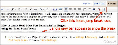 Screen shot to illustrate how to create the jump break in Blogger blogpost