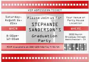 Red White Ticket Graduation Party Invitation