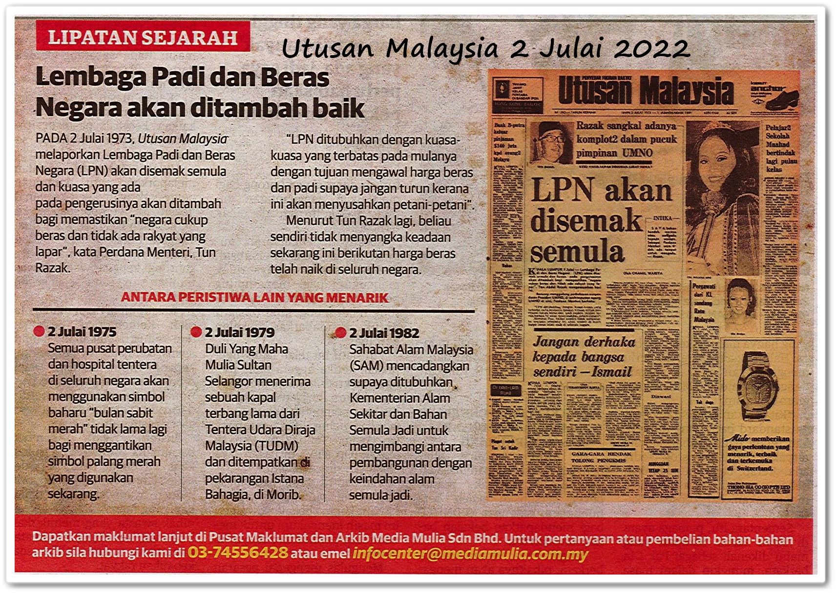 Lipatan sejarah 2 Julai - Keratan akhbar Utusan Malaysia 2 Julai 2022
