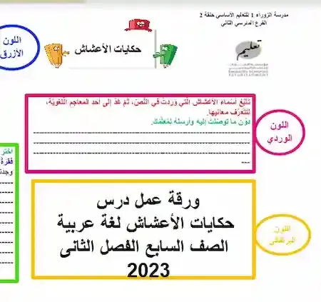 ورقة عمل درس حكايات الأعشاش لغة عربية الصف السابع الفصل الثانى 2023 بوربوينت