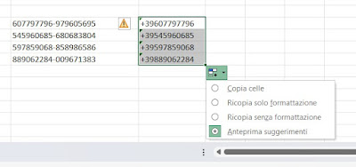 Serie numeri di telefono Excel