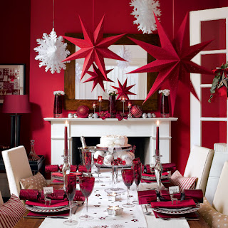 In house Christmas decoration ideas picture with red Christmas stars and red baubles in the dining hall download free Christmas clip art images and Jesus background photos for free