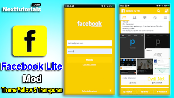 Download Facebook Lite Mod (Theme Yellow & Transparan) Latest 2019