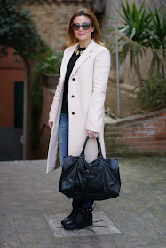 Balenciaga work bag, Zara pink coat, Ruco Line boots, Fashion and Cookies, fashion blogger