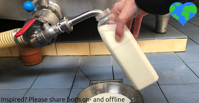 Picture of a bottle being filled with milk from a tap