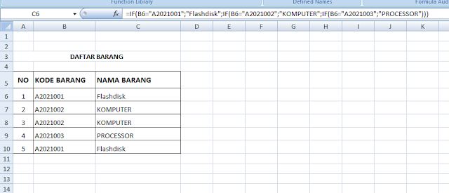 Menentukan Nama Barang Berdasarkan Kodenya di Excel