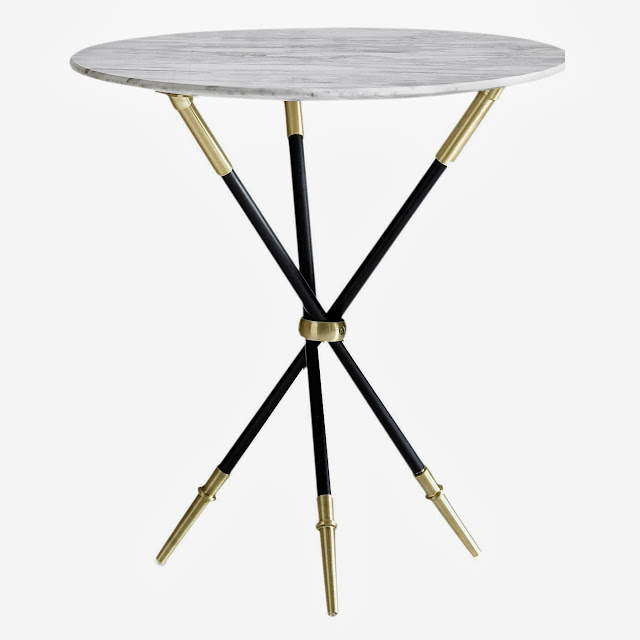 Jonathan Adler Tripod Side Table with brass trim 