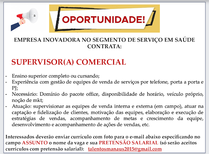 🔰🔰 Auxiliar de Produção/Engenheiro (a)/Gerente de Logística Jr/Supervisor (a) Comercial.