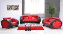 Ultra Modern Red/Black Leather Living Room Set Sofa Loveseat Chair