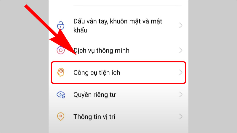 Vào Cài đặt và chọn Công cụ tiện ích
