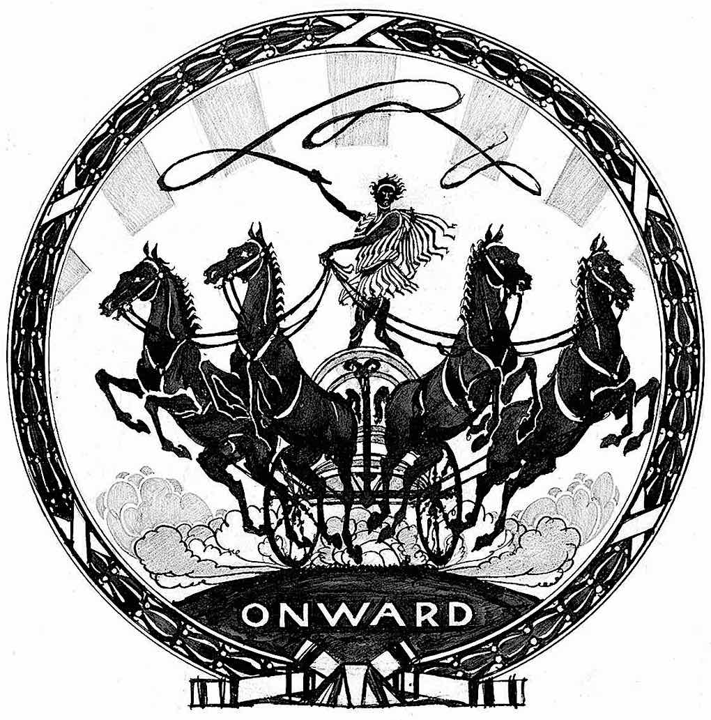 an Edmund J. Sullivan illustration "Onward", a four horse chariot