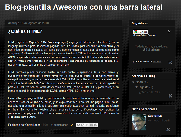 Blog, plantila Awesome con una sidebar