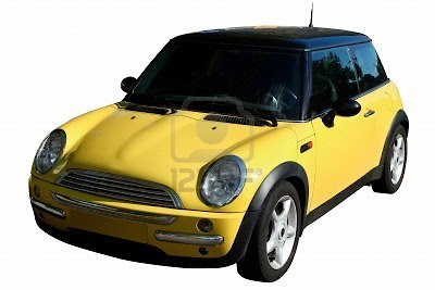 small yellow car isolated on white backrground