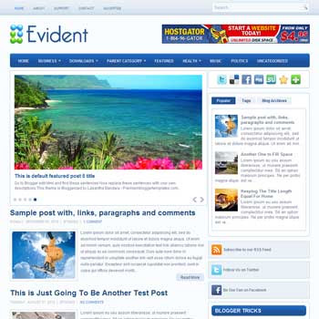 Evident blog template. template image slider blog. magazine blogger template style. wordpress theme to blogger. template blog 3 column footer