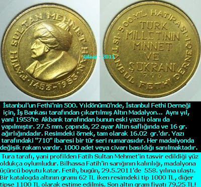 500.Yıl Altın Madalyon - İst. Fetih Derneği - İş Bankası - No.:710