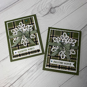 Two Mossy Meadow Plaid Christmas Cards with Striped Bow