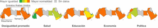 Mapa de Medio Oriente y Norte de África sobre la desigualdad e igualdad de género | Ximinia