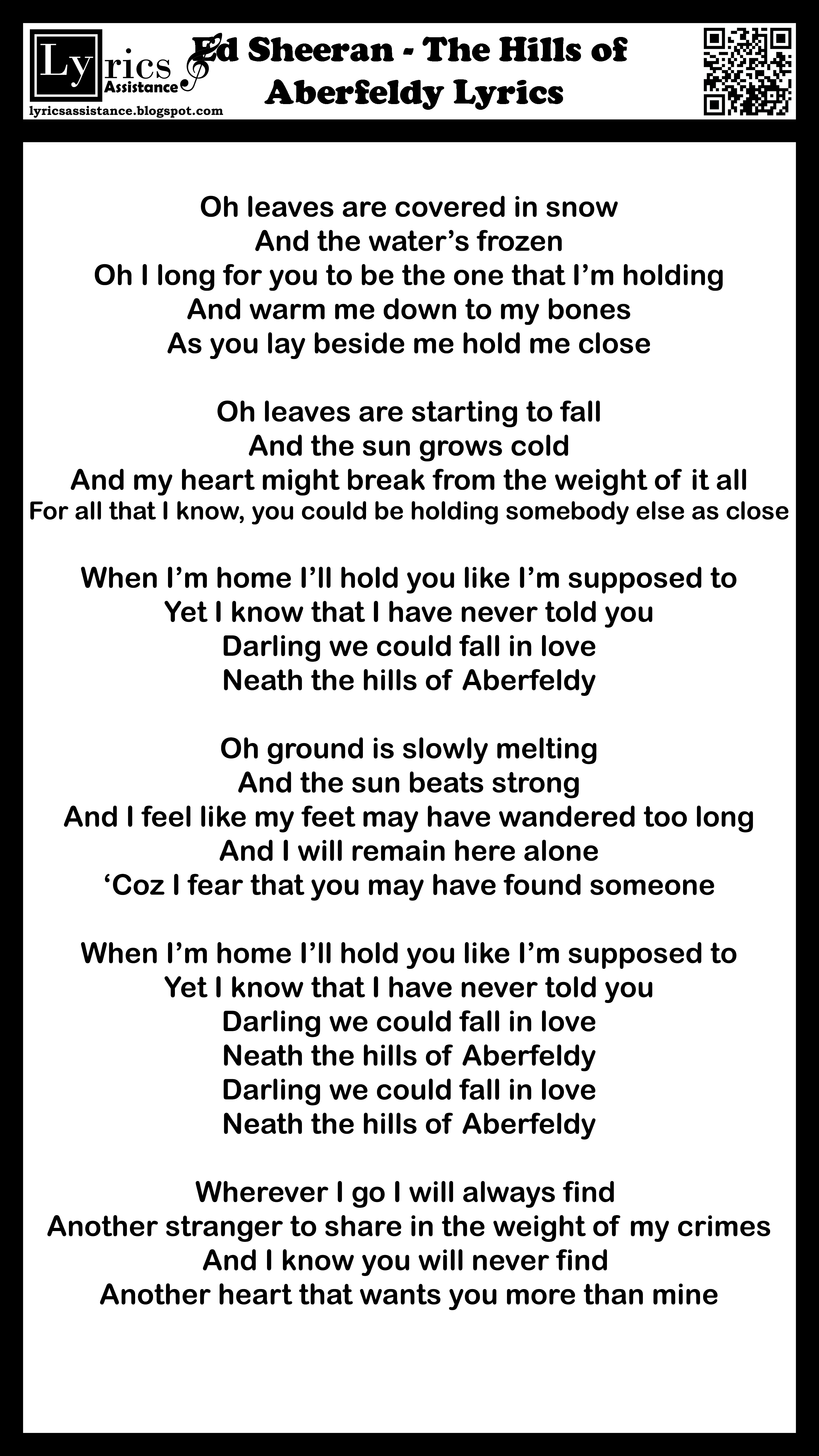 ed sheeran - the hills of aberfeldy lyrics