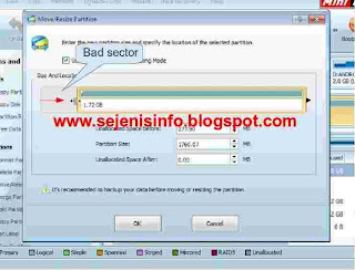 memotong atau memisahkan bad sector hardisk