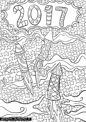 A coloring page of New Year 2017 / Värityskuva uudestavuodesta 2017