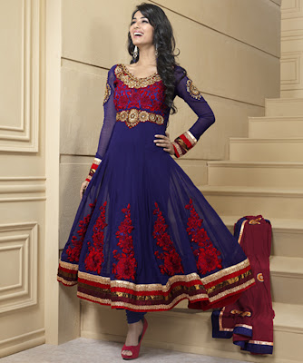 Hiba, Hiba Suits, Ink Blue and Maroon Top, Ink Blue Bottom, Maroon Dupatta, Purple Inner, Georgette Suit, 