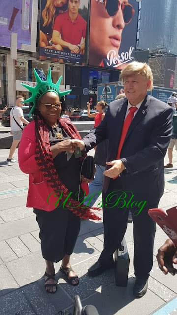 Fayose's Mom Spotted Posing With Donald Trump's Lookalike In America While On Vacation (Photos)